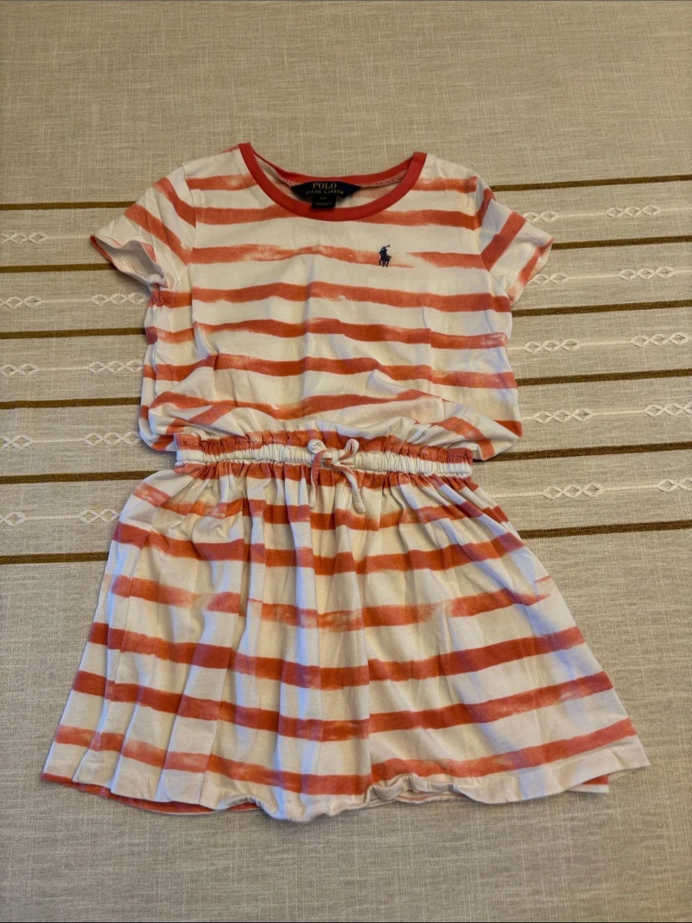 Polo by Ralph Lauren Coral and White Striped Cotton Girls' Dress